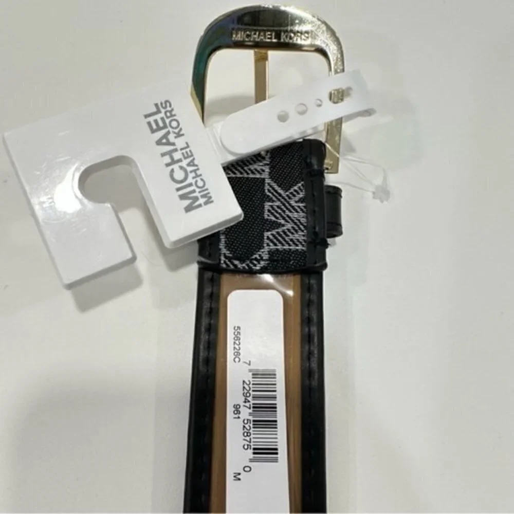 Michael Kors Signature MK print Black Cotton Waist Belt size Medium